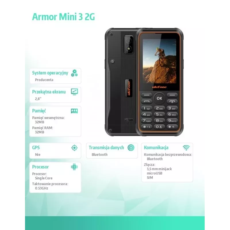 Mobiltelefon UleFone Phone Armor Mini 3 2G 2,8-Zoll Schwarz