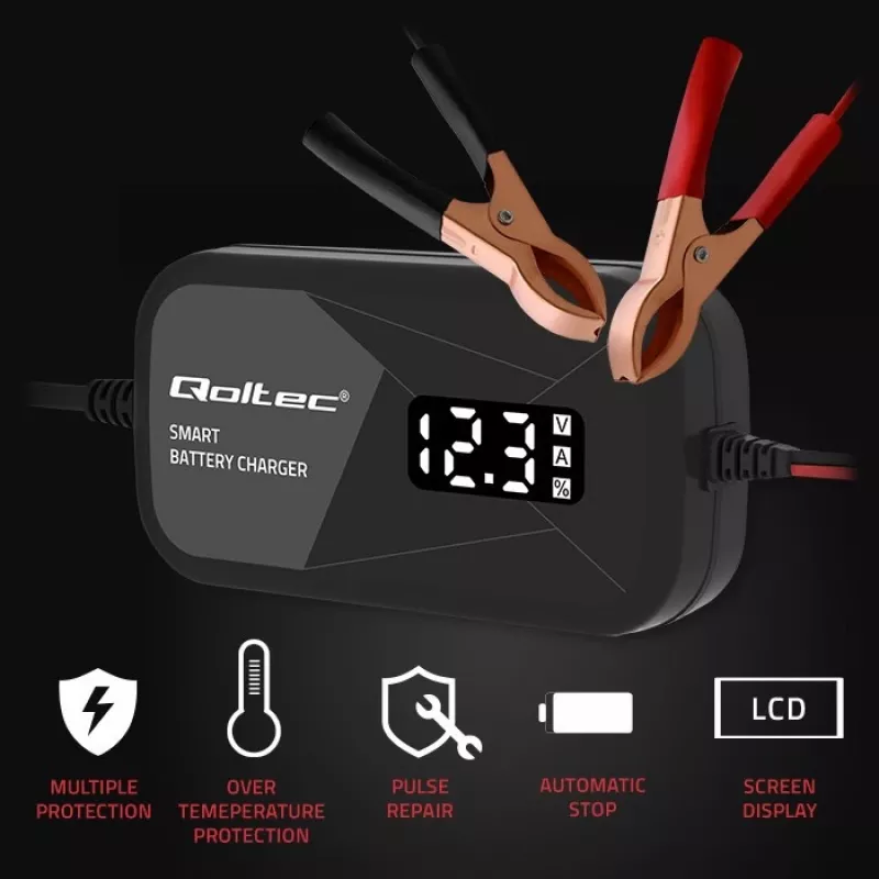 Batterieladegerät QOLTEC 52492 12V 2A mit Mikroprozessorsteuerung und Zellenregeneration
