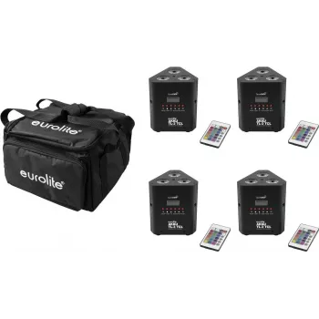 LED-Lichtset EUROLITE AKKU TL-3 QuickDMX 4x mit Softbag – batteriebetriebene TL-3 Leuchten, QuickDMX-Steuerung, Transporttasche