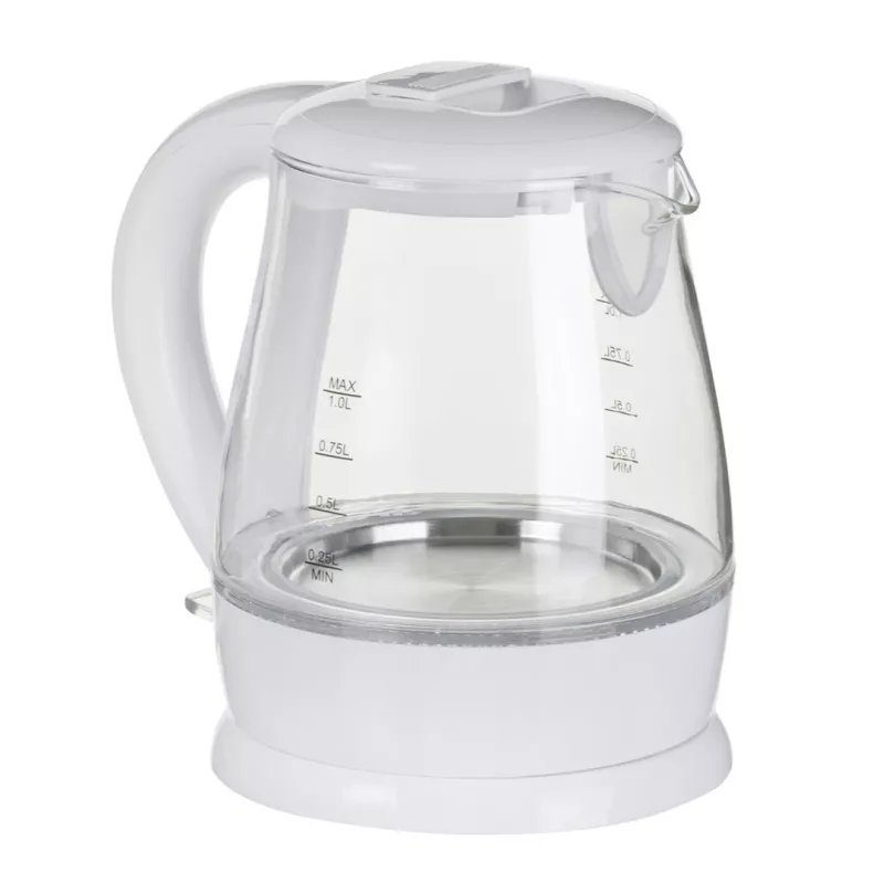 Elektrischer Wasserkocher BLAUPUNKT 1 L 1630 W Weiß — Glaskörper, 360°-Basis, Tastenöffnung