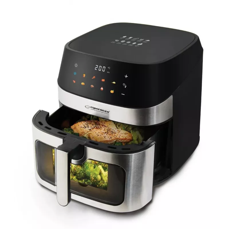 Heißluftfritteuse ESPERANZA EKA005, 8 L Fassungsvermögen, 1600 W, Touch-Steuerung, 10 Programme, Edelstahl, schwarz
