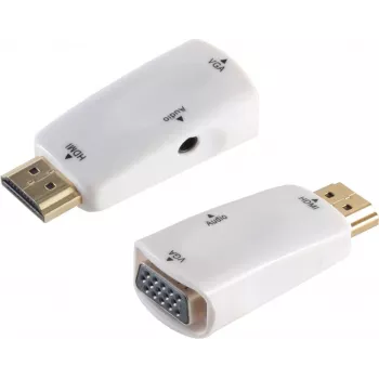 Kabeladapter S/CONN 10-01001 HDMI Type A VGA D-Sub 3.5mm Weiß