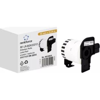 Renkforce Etikettenrolle kompatibel ersetzt Brother DK-22212 62 mm x 15,24 m Papier Weiß 15,24 m permanent haftend Endlosetiketten RF-6027846 (RF-6027846)