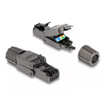 Netzwerkkabel DeLOCK RJ45 Stecker Cat.8.1 STP werkzeugfrei Schwarz