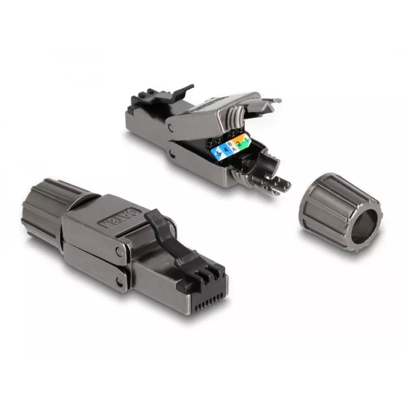 Netzwerkkabel DeLOCK RJ45 Stecker Cat.8.1 STP werkzeugfrei Schwarz