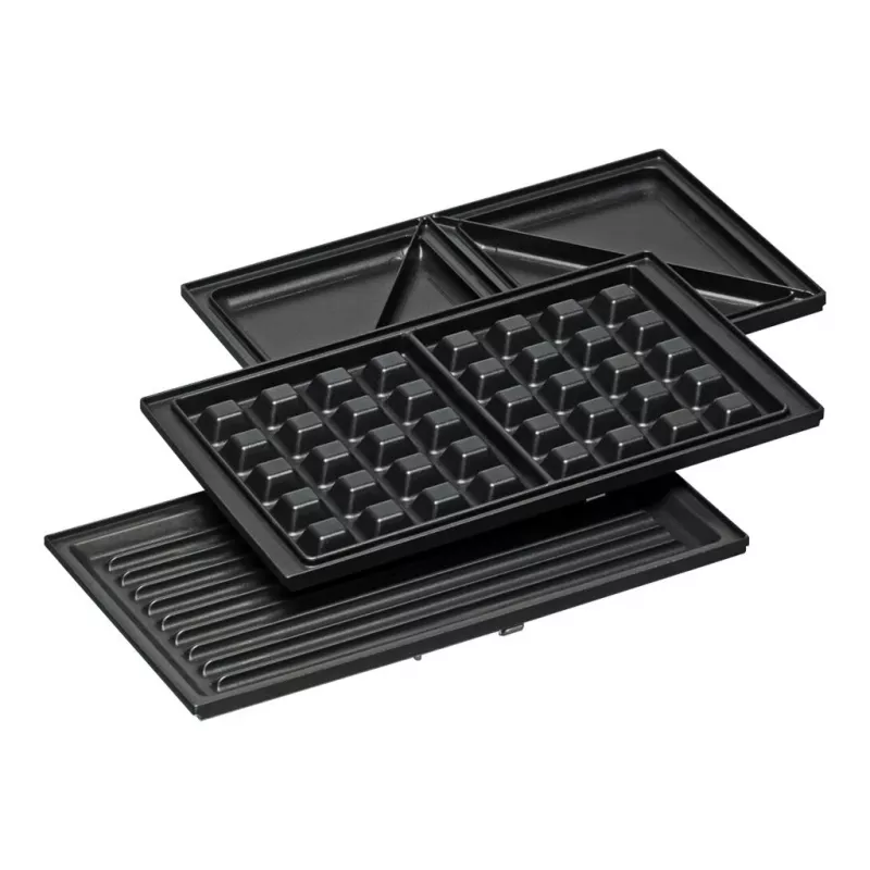 Sandwichmaker Rommelsbacher SWG 700 – kompakter 3-in-1 elektrischer Grill mit 3 Wechselplatten (Sandwich, belgische Waffel, Grill), Edelstahlakzenten