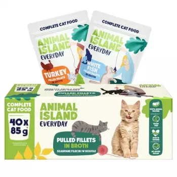 Nassfutter für Katzen animal island Everyday Pute & Weißfischfilets in Brühe, 40 x 85 g, adult, getreidefrei, Frischebeutel