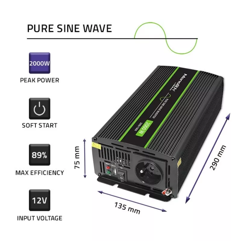 Auto-Wechselrichter Qoltec Monolith 2000 W Schwarz 12 V