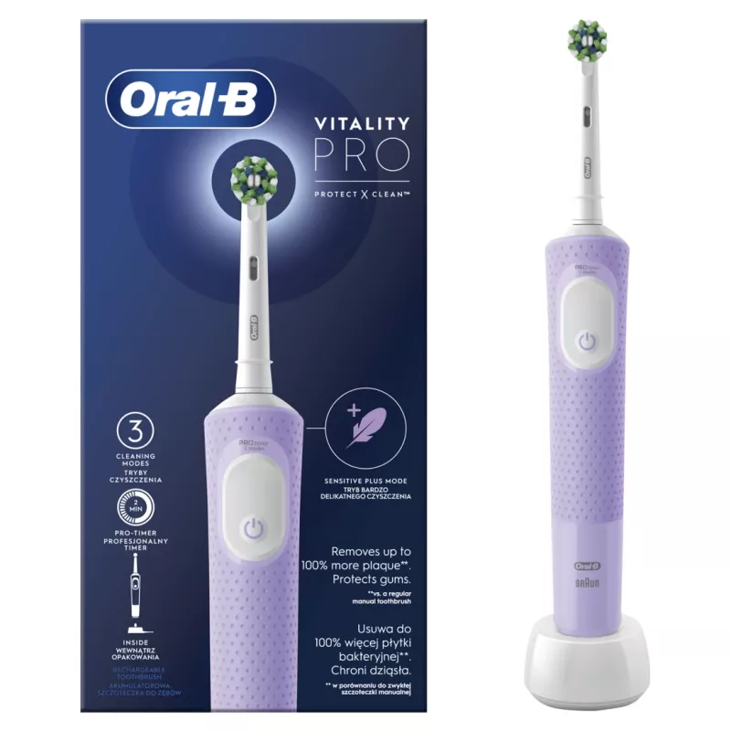 Oral-B | D103 Vitality Pro | Elektrische Zahnbürste | Wiederaufladbar | Für Erwachsene | ml | Anzahl der Bürstenköpfe | Lilac Mist | Anzahl der enthaltenen Bürstenköpfe 1 | Anzahl der Zahnputzmodi