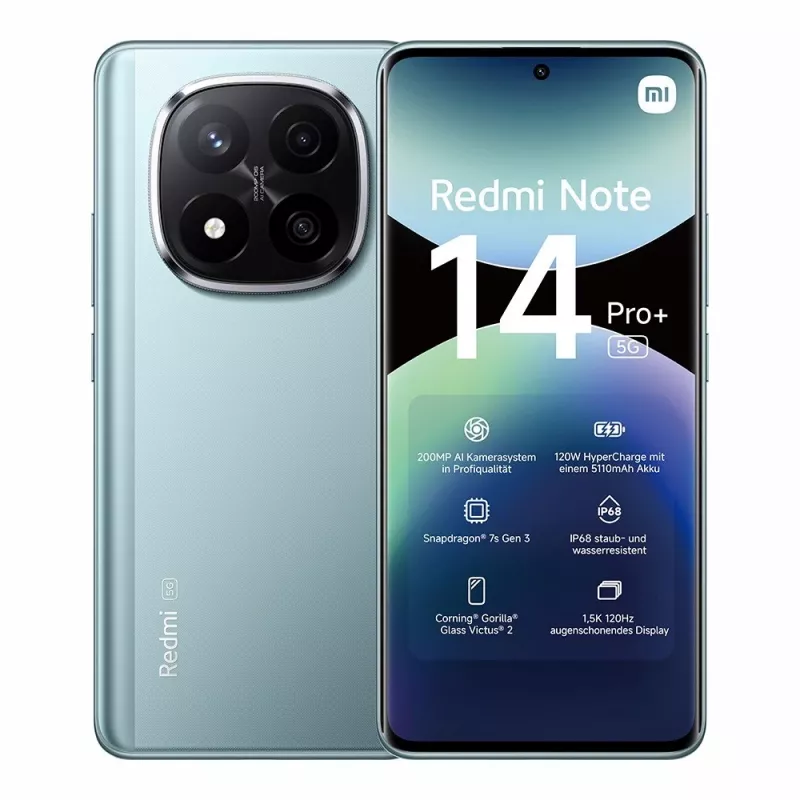 Smartphone Xiaomi Redmi Note 14 Pro+ 5G — 6,67 Zoll AMOLED, 8 GB RAM, 256 GB, 200 MP, IP68, 5110 mAh