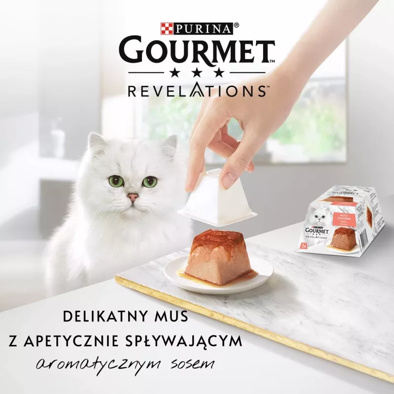 Nassfutter für Katzen Purina Gourmet Revelations Lachs Beutel 2 x 57 g, ausgewachsene Katzen, 81% Feuchtigkeit