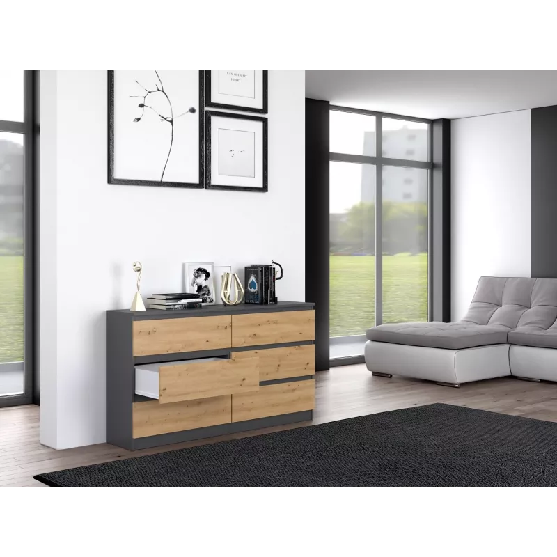 Kommode Top e Shop M6 140 ANT/ART, 6 Schubladen, Anthrazit Eiche, 1380×750×400 mm