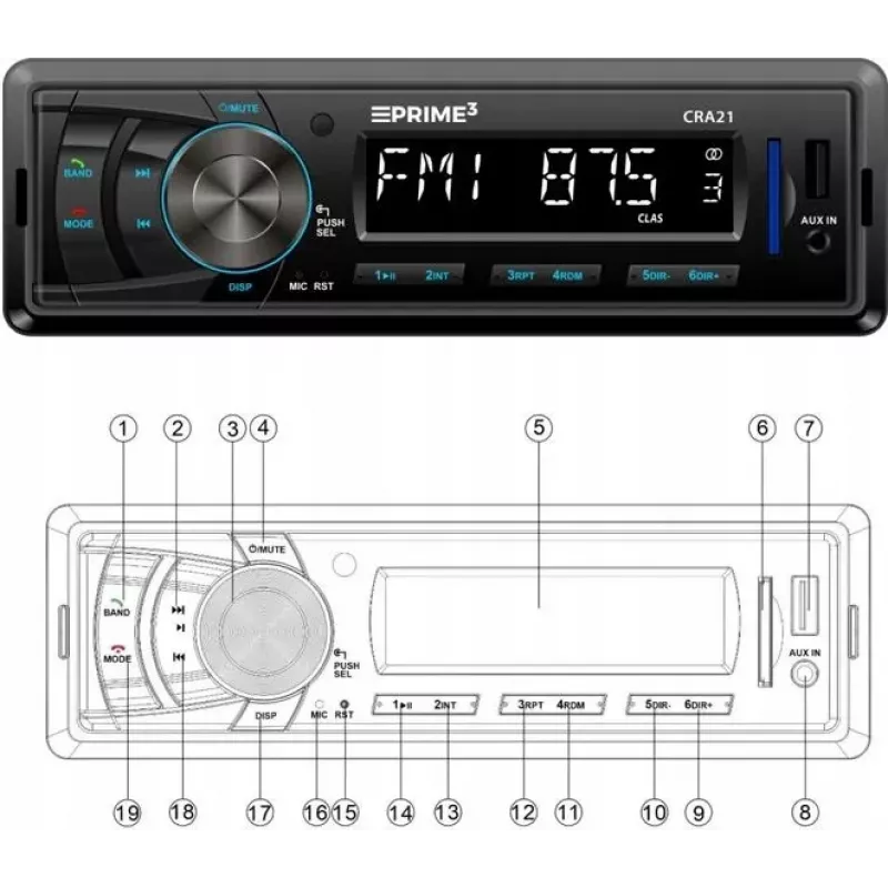 Auto-FM-Radioempfänger PRIME3 CRA21 BT Bluetooth mit UKW-Tuner und Bluetooth-Konnektivität