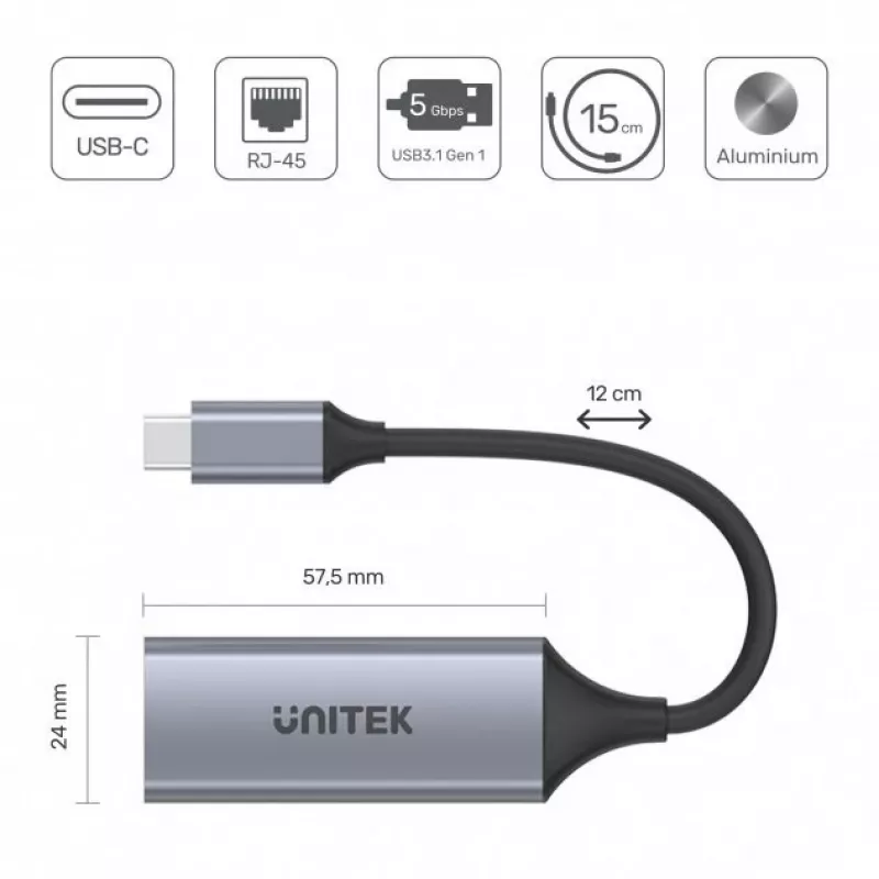 Netzwerkkarte Unitek U1312A, IEEE 802.3, Grau, 0,5 m Kabel