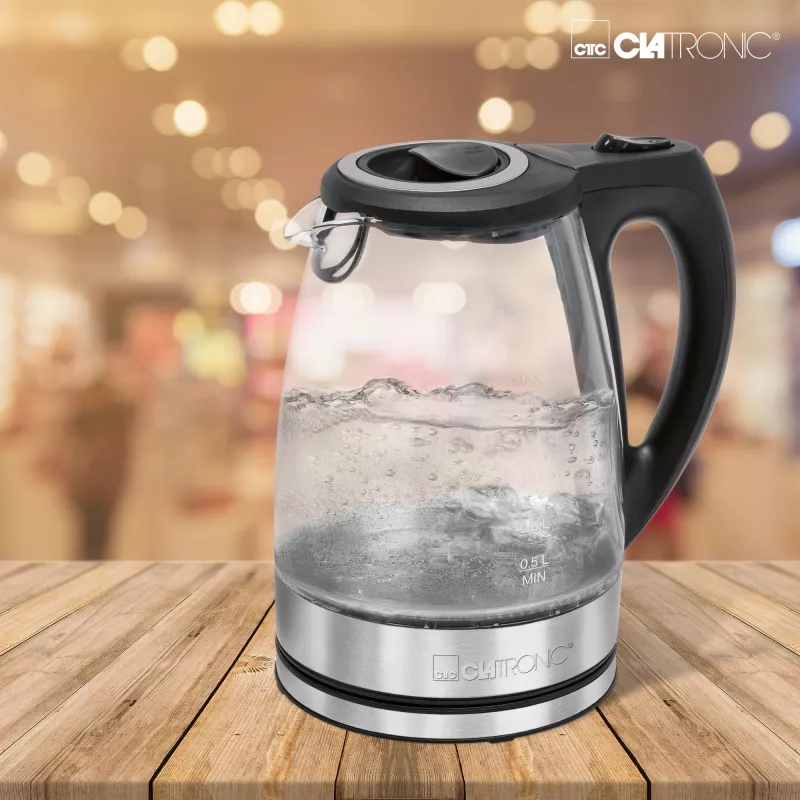 Wasserkocher CLATRONIC WKS 3744 G — 1,7 L, 2200 W, Edelstahl/Kunststoff, Wasserstandsanzeige
