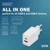 AC USB-Ladegerät DIGITUS 20W, 1x USB-C, 1x USB-A, Eingang 100–240V, Weiß