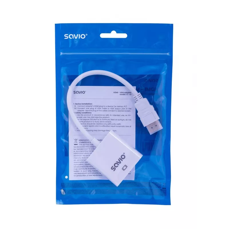 Savio CL-27B Videokabeladapter 0,1 m HDMI Typ A (Standard) VGA (D-Sub) Weiß