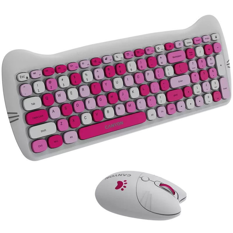 Kabelloses Tastatur- und Maus-Set CANYON HSET-W6 Pink Kitty Edition