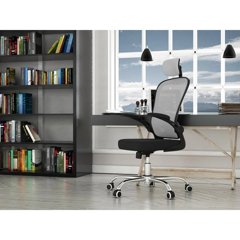 Bürostuhl top e shop DORY SZARY — gepolsterte Sitzfläche, Netzrückenlehne, 650×620 mm, Höhe bis 122 cm