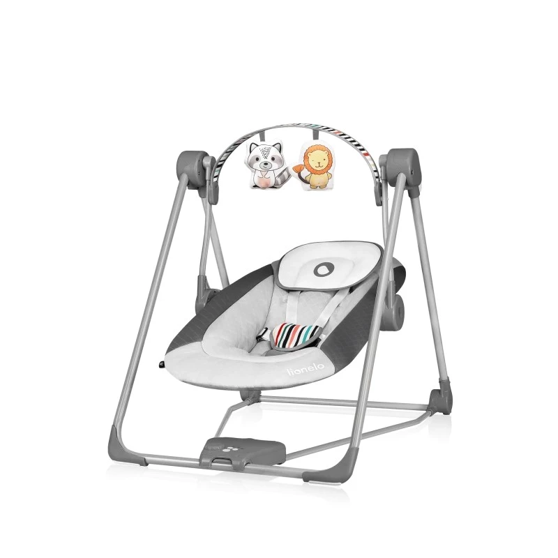 Babywippe Lionelo OTTO COZY Grau — kompakte Babywippe, weicher Sitz, Sicherheitsgurt