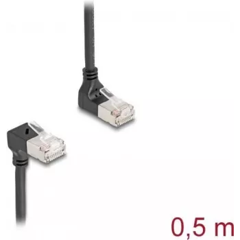 Netzwerkkabel DeLOCK RJ45 Cat.6A S/FTP schlank 90° 0,5 m Schwarz