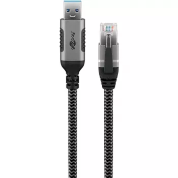 Wentronic goobay - Netzwerkkabel - USB Typ A (M) auf RJ-45 (M) - 1,0 m - 6 mm - FTP - CAT 6 - USB 3.0 - geflochtenes Kabel - Schwarz, Silber (70299)