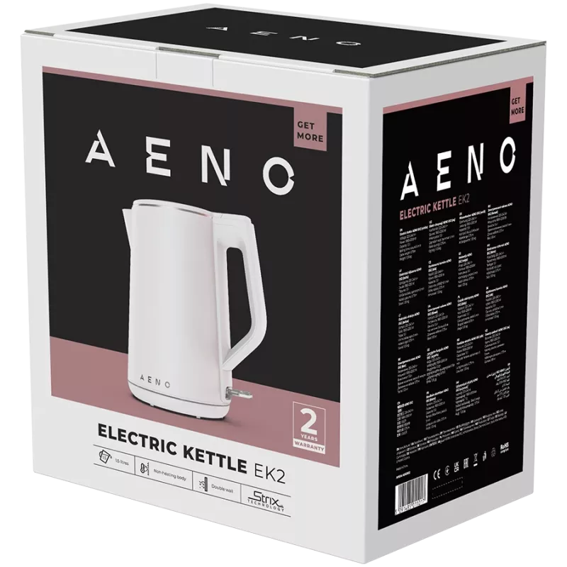 AENO Wasserkocher EK2: 1850-2200W, 1,5L, Strix, Doppelwandig, Nicht heizender Körper, Automatische Abschaltung, Trockengehschutz