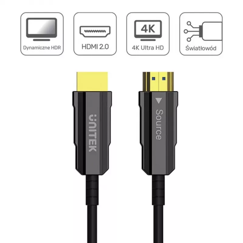 Unitek HDMI Optisches Kabel C11072BK03-7M — 7 m, HDMI 2.0, 4K 60Hz, Stecker-Stecker, Schwarz