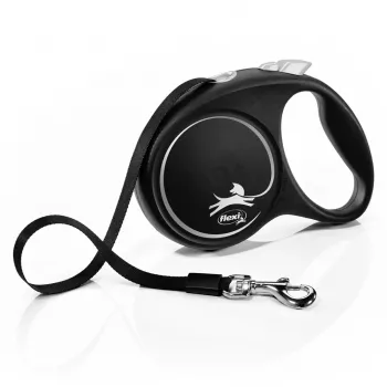 Flexi Schwarz Design M, Rollleine mit Band, 5 m, für mittelgroße Hunde (10–25 kg), max. Belastung 20 kg