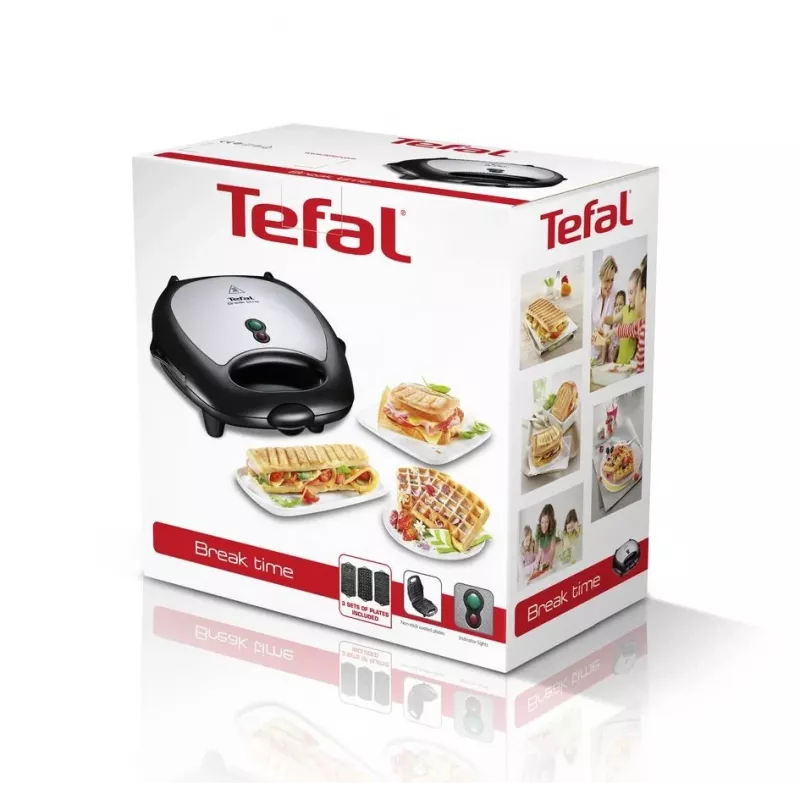 Sandwichmaker Tefal Break Time SW6148 — 2 Sandwiches, herausnehmbare Antihaft-Platten, Kabelaufbewahrung, schwarz/grau