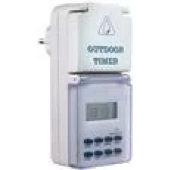 Digitaler Zeitschalter AS Schwabe 24033 — programmierbare Steckdosen-Zeitschaltuhr, max. 3500 W, IP44 spritzwassergeschützt