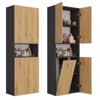 Badezimmer-Hochschrank Top e Shop NEL 1K DK ANT/ART KP – Graphit/Eiche, freistehend, 5 Einlegeböden, 600×300×1740 mm