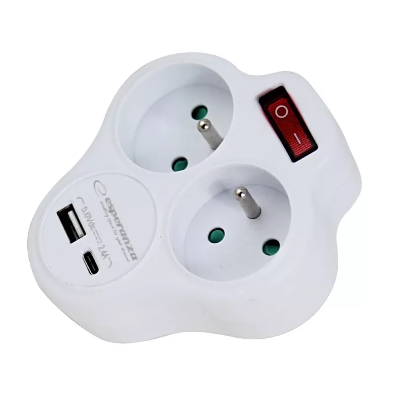 Esperanza ELK311W Elektrischer Splitter 2 GN. USB-C USB-A EIN. Weiß