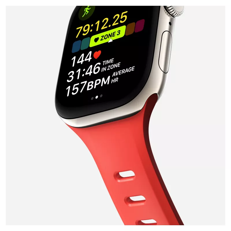 Band Nomad Tempo — Rotes Gummi, 18 mm Breite, passt an Handgelenke 135–175 mm
