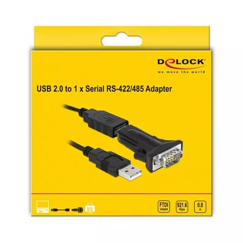 Serielles Kabel DeLOCK 66286 USB Typ-A DB-9 Schwarz 0,8 m