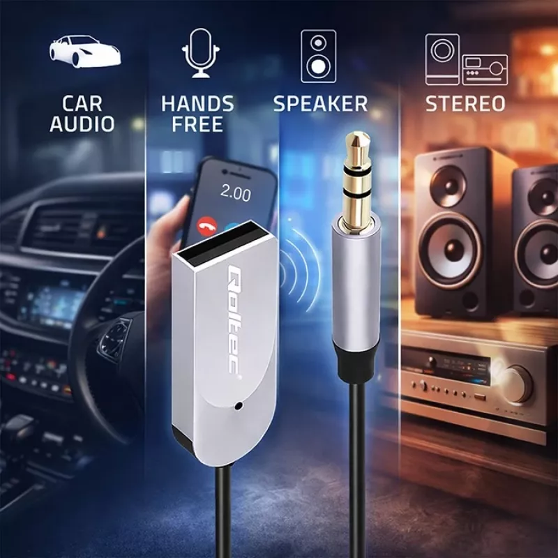 Wireless Audio-Empfänger-Adapter QOLTEC HiFi BT6.0 2xRC – Bluetooth-Audioempfänger für Lautsprecher und Autoradio