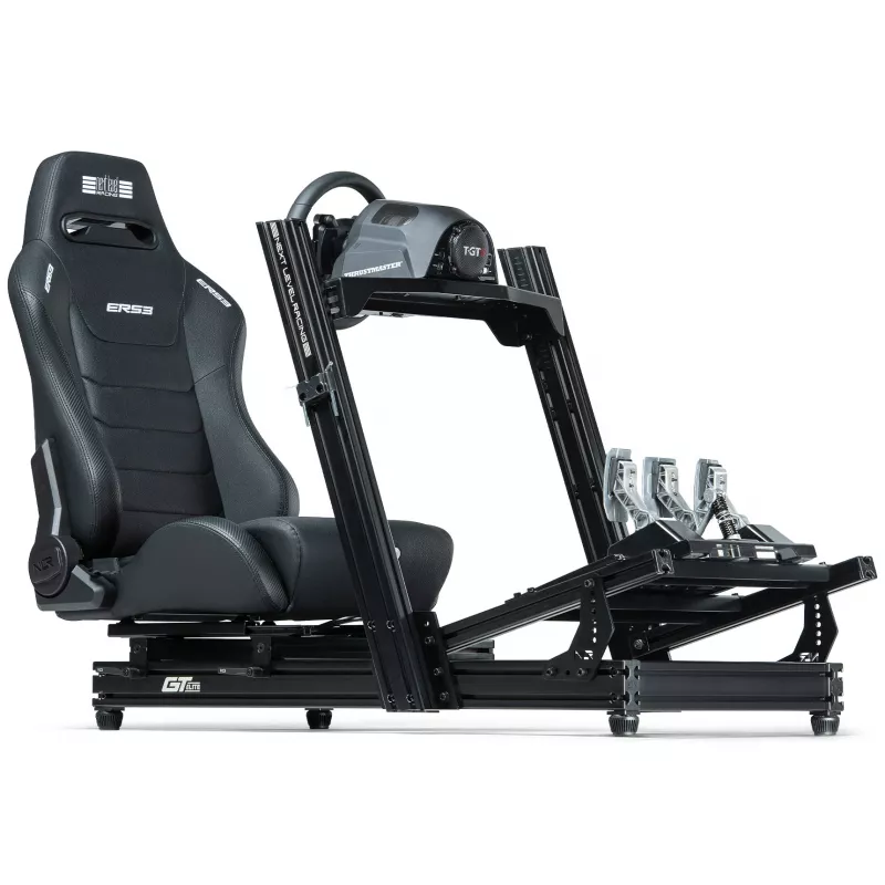 Rennsport-Schalensitz mit verstellbarer Rückenlehne Next Level Racing ERS3 Elite Premium — schwarzes Kunstleder, neigbare Rückenlehne, kompatibel mit Cockpit- und Bodenmontage