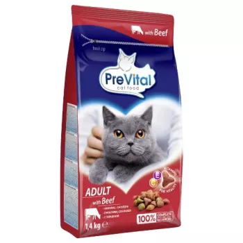 Trockenfutter für Katzen PREVITAL Adult mit Rind 1,4 kg — 30 % Protein, 12 % Fett, 3 % Rohfaser