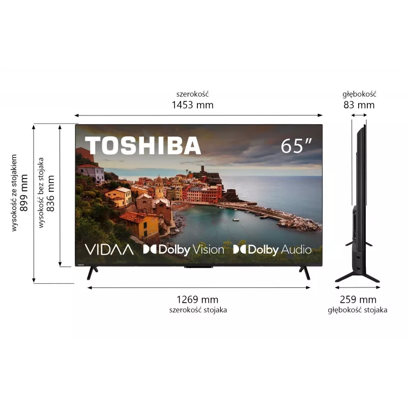 TV Toshiba 65UV2463DG 65 Zoll (165,1 cm) 4K Ultra HD DLED Smart-TV, 3840×2160, VIDAA, Wi‑Fi, 300 cd/m², Schwarz