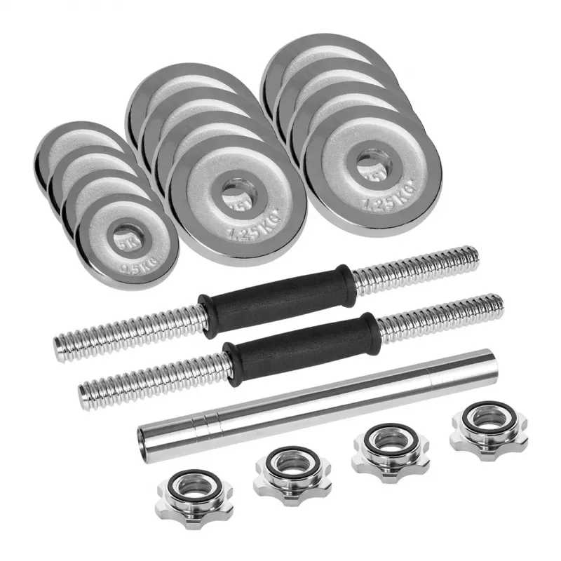REBEL ACTIVE Chrome Verstellbare Hanteln im Koffer 15 kg mit Langhantelstange
