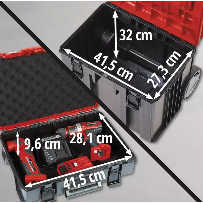 Werkzeugkoffer Einhell E-Case Tower Schwarz Rot Polypropylen Hitzebeständig Spritzwassergeschützt