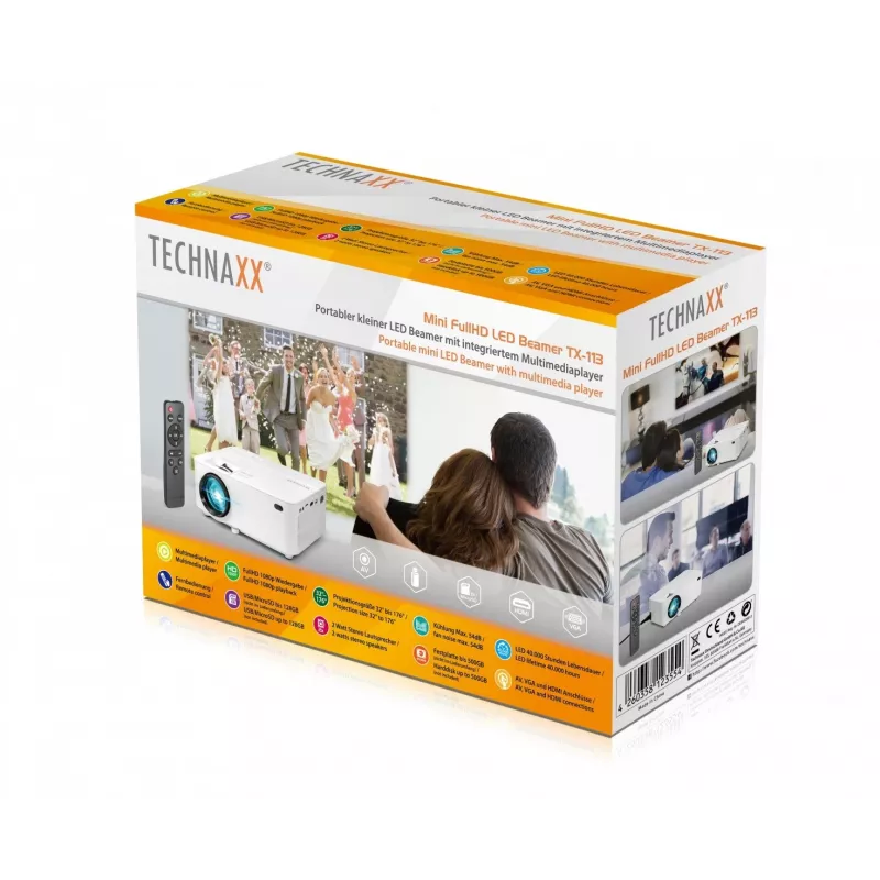 Technaxx TX-113 Standard Throw Projektor 1800 ANSI Lumen LED 800x480 Weiß