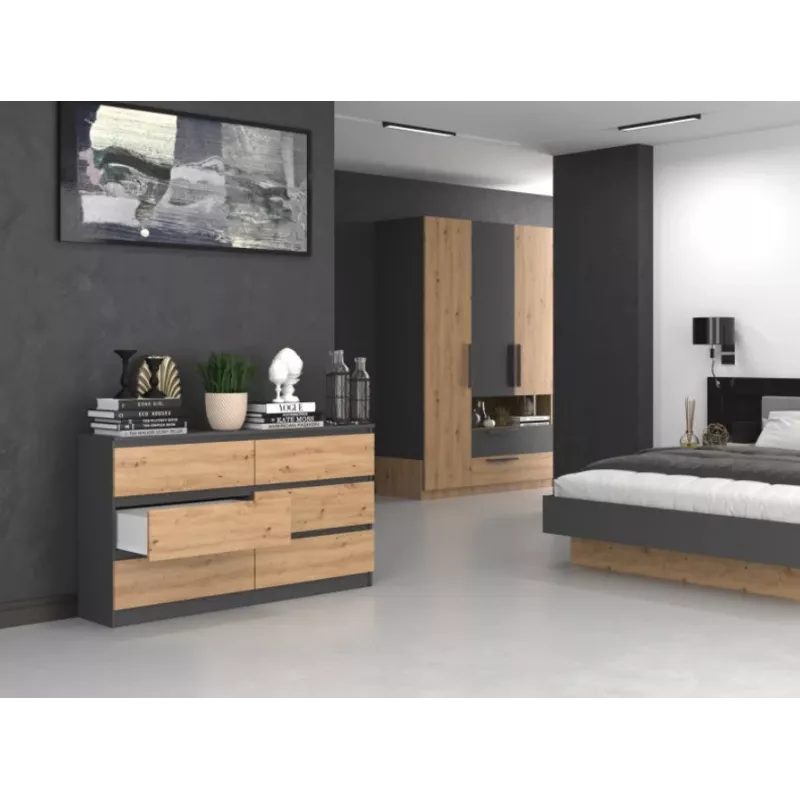 Kommode Top e Shop M6 140 ANT/ART, 6 Schubladen, Anthrazit Eiche, 1380×750×400 mm