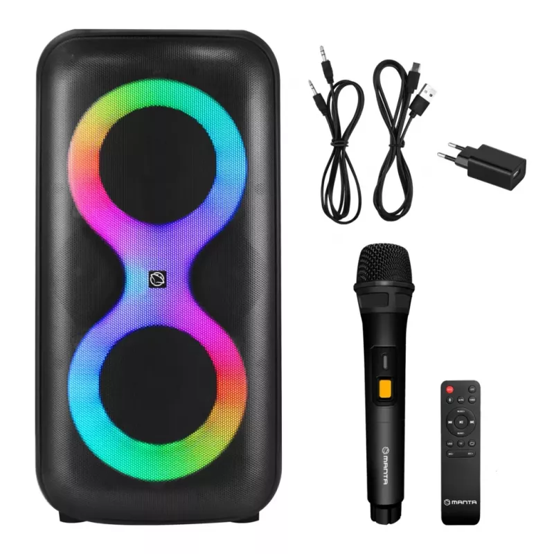 Tragbares Musikcenter MANTA SPK0401B100 Bluetooth-Lautsprecher, 100 W Spitzenleistung, UKW-Radio, Karaoke, eingebauter Akku, X-BASS