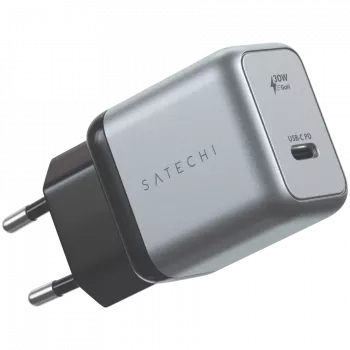 Ladegerät für Mobilgeräte Satechi ST-UC30WCM-EU — Universelles AC-Ladegerät für den Innenbereich mit 1× USB-C, Schwarz/Silber