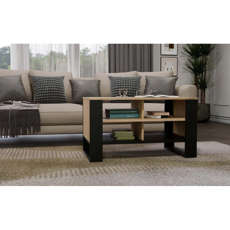 Couchtischplatte e shop STOLIK KAWOWY ŁAWA MODERN 4P schlank Dąb Artisan / schwarze Frezy