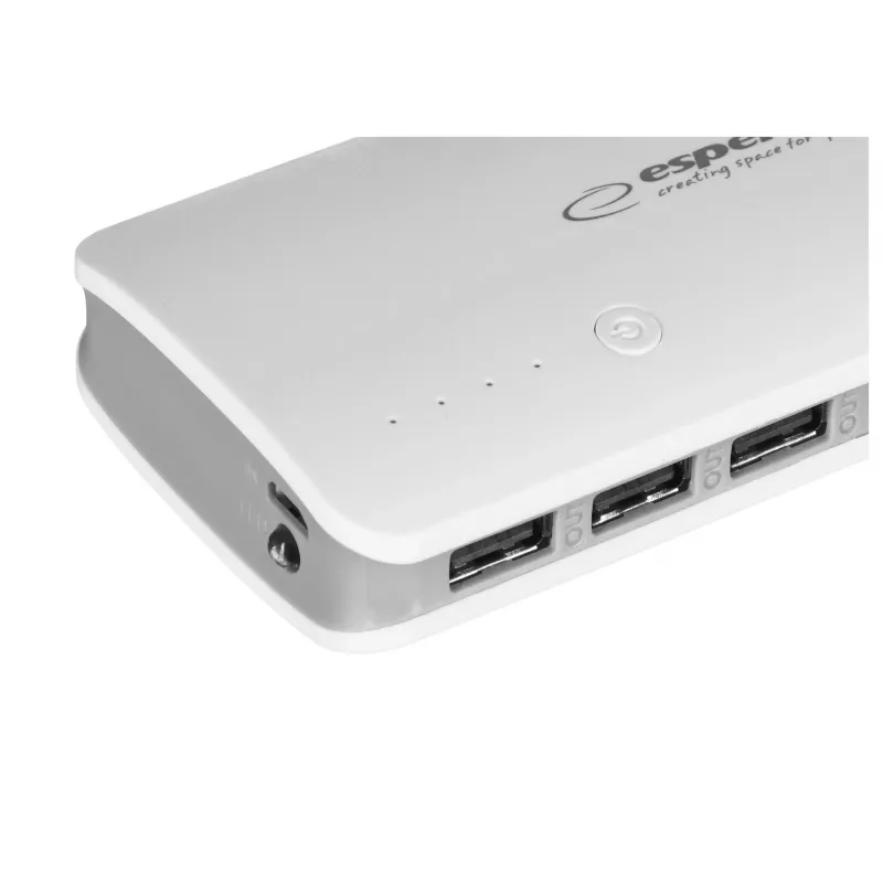 Tragbares Ladegerät Esperanza EMP106WE Radium — 8000 mAh, 3-Geräte-Ausgang, Micro-USB-Eingang, 5V/2A & 5V/1,5A/1A Ausgänge, grau