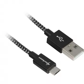 USB 2.0 Kabel, USB-A Stecker > Micro-USB Stecker (schwarz/grau, 0,5 Meter, ummantelt)