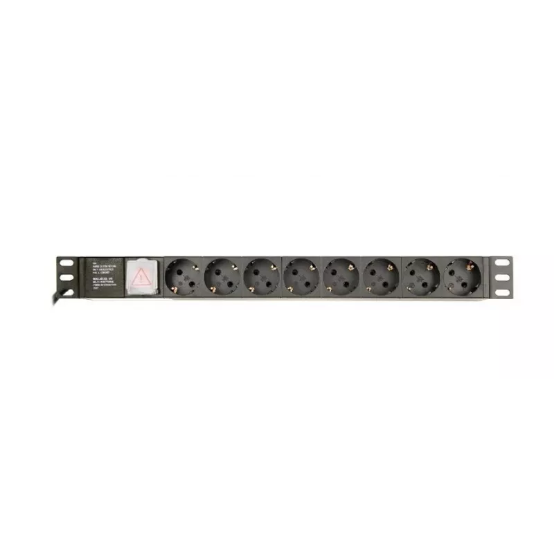 Stromverteilereinheit GEMBIRD EG-PDU-014 — 8× Typ-F-Steckdosen, 16 A, 3 m Kabel, 1U Rack, 3680 W, schwarz