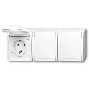 Steckdose CEE 7/3 Busch‑Jäger 2084-0-0712, 2P+E, 16 A, 250 V, IP44, weiß, 222×83×55 mm